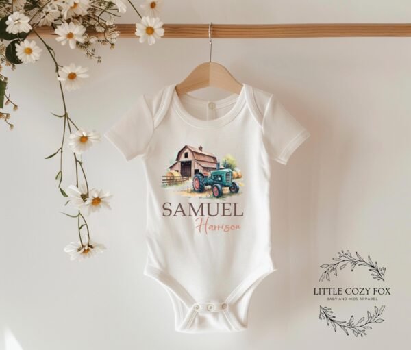 Personalized Farmhouse Tractor Baby Onesie® Custom Name Unique Newborn Gift - Image 9
