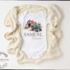 il_fullxfull.6711695452_51qz.jpg Personalized Farmhouse Tractor Baby OnesieĀ® Custom Name Unique Newborn Gift