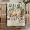 Personalized Woodland Fox Baby Blanket Forest Nursery Decor Custom Baby Gift Cozy Keepsake Woven Blanket