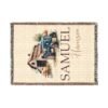 Personalized Woven Blanket Farm Vintage Tractor Baby Blanket with Rustic Barn Scene Baby Boy Custom Name Heirloom Nursery Bedding Gift