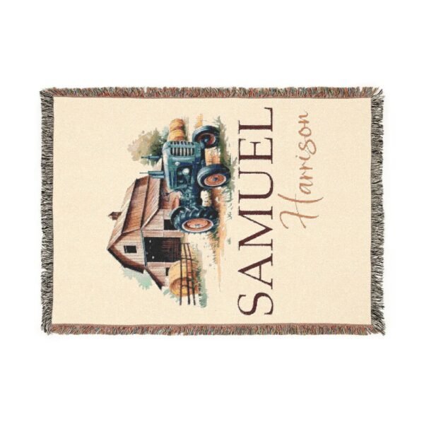 Personalized Woven Blanket Farm Vintage Tractor Baby Blanket with Rustic Barn Scene Baby Boy Custom Name Heirloom Nursery Bedding Gift - Image 7