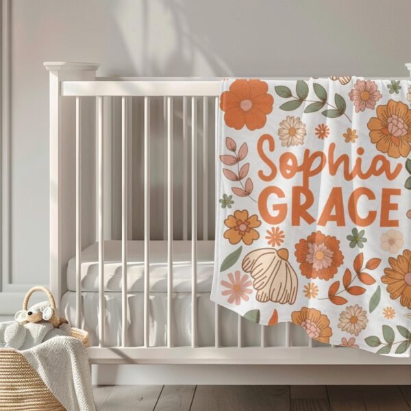 Personalized Floral Groovy Flower Name Blanket Retro Boho Custom Baby Name Gift Floral Nursery Decor - Image 8