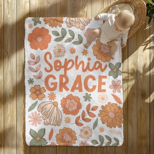 Retro Boho Custom Baby Name Gift Personalized Floral Groovy Flower Name Blanket  Floral Nursery Decor - Image 10