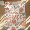 Personalized Floral Groovy Flower Name Blanket Retro Boho Custom Baby Name Gift Floral Nursery Decor