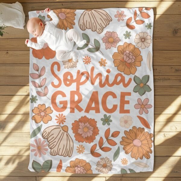 Personalized Floral Groovy Flower Name Blanket Retro Boho Custom Baby Name Gift Floral Nursery Decor - Image 9