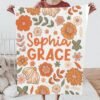 Retro Boho Custom Baby Name Gift Personalized Floral Groovy Flower Name Blanket  Floral Nursery Decor