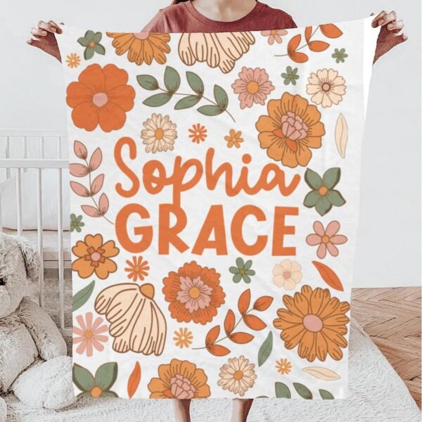 Personalized Floral Groovy Flower Name Blanket Retro Boho Custom Baby Name Gift Floral Nursery Decor - Image 2