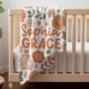 Retro Boho Custom Baby Name Gift Personalized Floral Groovy Flower Name Blanket  Floral Nursery Decor