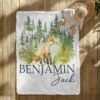 il_fullxfull.6714095898_2ha1.jpg Fox Woodland Animal Personalized Custom Baby Blanket - Forest Theme Newborn Gift Cozy Keepsake