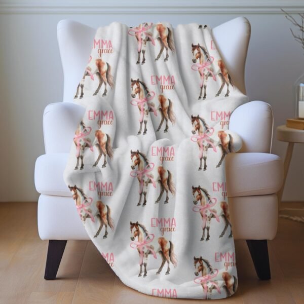 Personalized Horse Pink Coquette Bow Blanket Custom Baby Girl Gift Unique Equestrian Theme Keepsake Cozy Nursery Toddler Kids Gift - Image 9