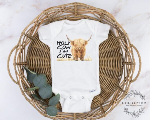 Holy Cow I’m Cute Baby Onesie® Highland Cow Western Baby Bodysuit Baby Gift Farm Themed Shirt-Baby Shower Rustic Birthday