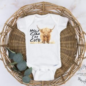 il_fullxfull.6715242683_m5uy.jpg Holy Cow I’m Cute Baby Onesie® Highland Cow Western Baby Bodysuit Baby Gift Farm Themed Shirt-Baby Shower Rustic Birthday