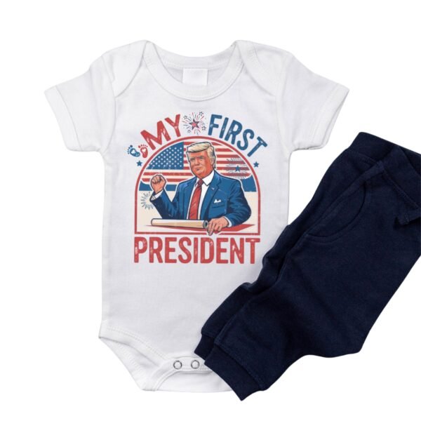 Patriotic Baby Outfit My First President Onesie® USA Election Year Bodysuit Fourth of July Baby Clothes Trump Baby Gift Announcement - Image 2