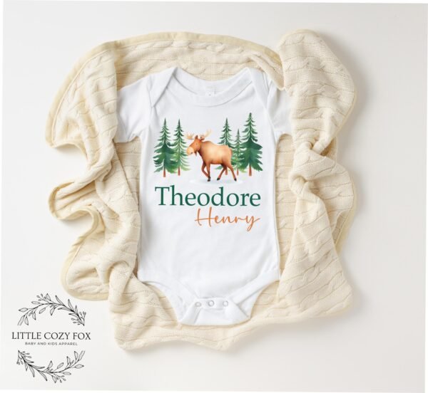 Personalized Woodland Baby Onesie® Custom Moose Bodysuit Rustic Forest Newborn Outfit Personalized Forest Baby Clothes
