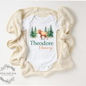 il_fullxfull.6717363485_e99b.jpg Personalized Woodland Baby Onesie® Custom Moose Bodysuit Rustic Forest Newborn Outfit Personalized Forest Baby Clothes
