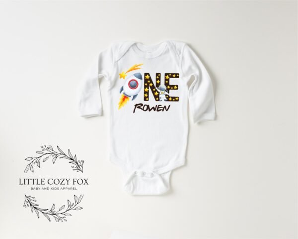 Space Themed 1st Birthday Onesie® 1st Birthday Shirt Personalized Name Custom Baby Bodysuit Birthday Outfit Rocket Ship Themed Birthday-Star