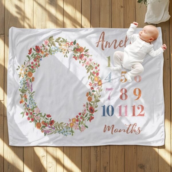 Personalized Floral Baby Milestone Blanket Boho Newborn Photo Prop Flower Girl Monthly Growth Tracker - Image 8