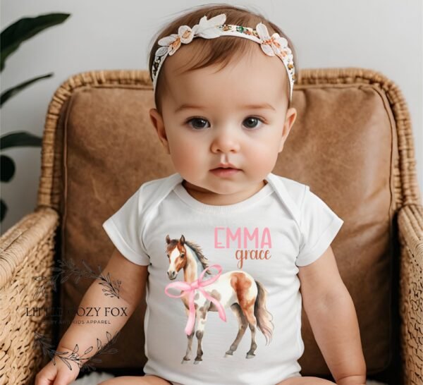Personalized Horse Baby Onesie® Custom Baby Gift With Name Equestrian Coquette Bow Baby Outfit