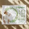 Personalized Greenery Wreath Baby Milestone Blanket Custom Name Baby Monthly Photoshoot Keepsake