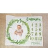 Personalized Greenery Wreath Baby Milestone Blanket Custom Name Baby Monthly Photoshoot Keepsake