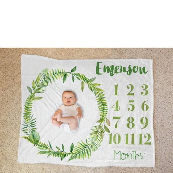 Personalized Greenery Wreath Baby Milestone Blanket Custom Name Baby Monthly Photoshoot Keepsake - Image 4