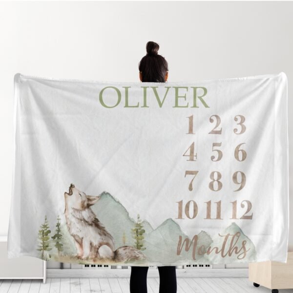 Personalized Baby Milestone Blanket Wolf Design Forest Theme Newborn Photography - Image 8