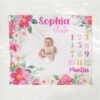Personalized Baby Milestone Blanket Floral Design Newborn Monthly Photography Prop