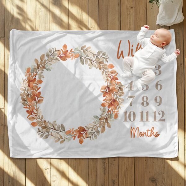 Personalized Floral Baby Milestone Blanket Custom Name Monthly Growth Tracker - Image 8