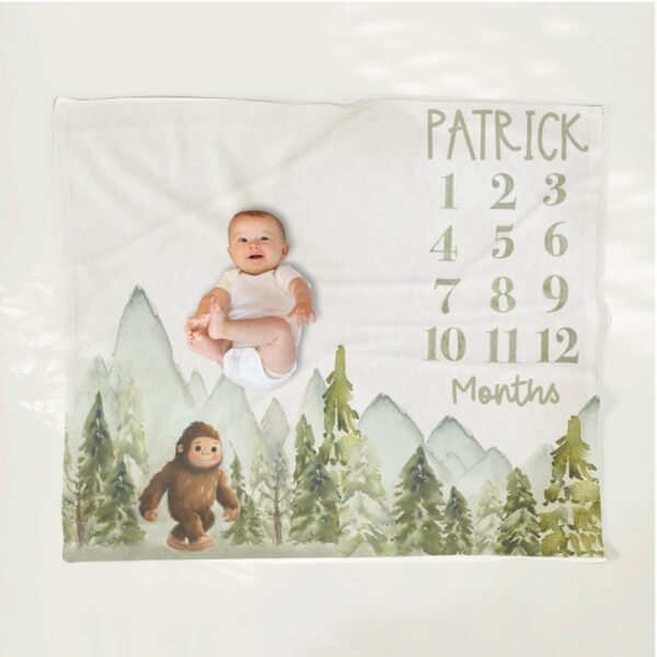 Personalized Bigfoot Forest Baby Milestone Blanket Outdoor Adventure Custom Keepsake - Image 8
