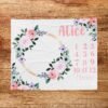 Personalized Girly Baby Milestone Blanket Floral Wreath Design Newborn Monthly Photography Prop