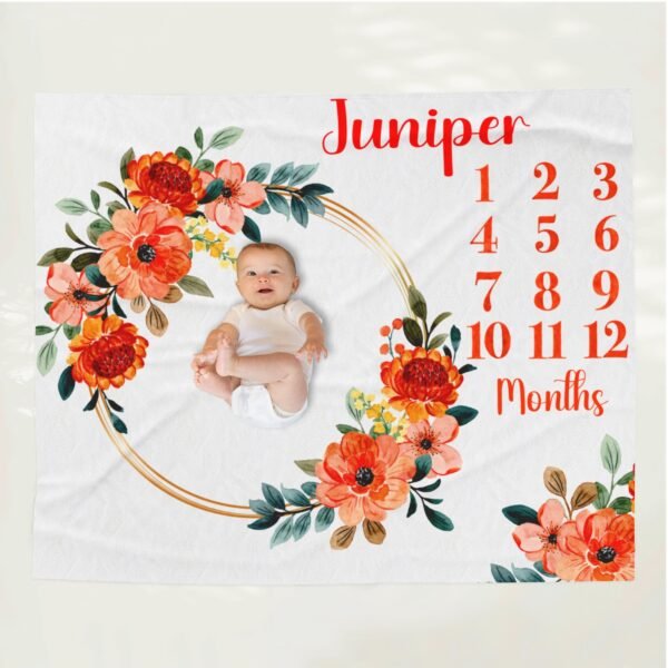 Baby Milestone Blanket Floral Wreath Design Personalized Name Custom Baby Growth Tracker - Image 8