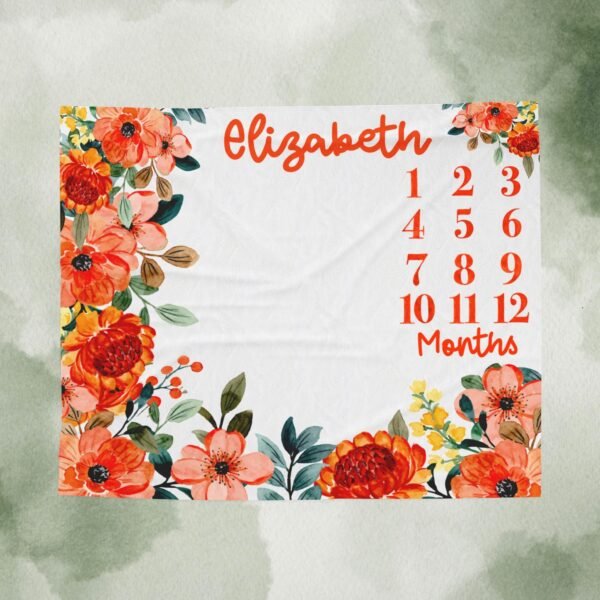Floral Milestone Blanket Personalized Baby Month Tracker Custom Name Design - Image 2