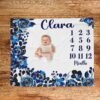 il_fullxfull.6726582142_2381.jpg Blue Dark Floral Baby Milestone Blanket Custom Name Gothic Dark Blue Monthly Growth Tracker Personalized Girl Nursery Gift