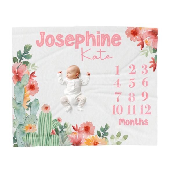 Personalized Baby Milestone Blanket Western Girl Floral Cactus Design Custom Name Photo Prop - Image 8