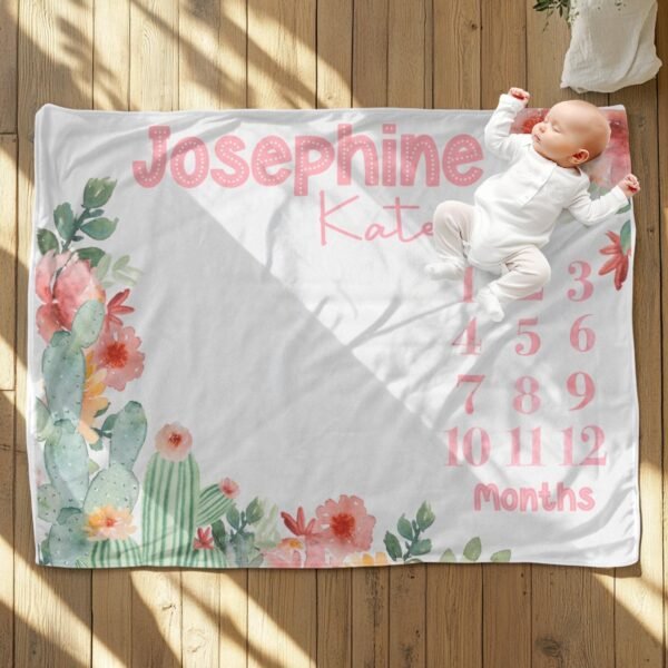 Personalized Baby Milestone Blanket Western Girl Floral Cactus Design Custom Name Photo Prop - Image 10