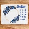 il_fullxfull.6726615490_tpps.jpg Dark Blue Floral Personalized Baby Milestone Blanket Blue Floral Design Dark Floral Gothic Blue Monthly Photoshoot Prop