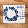 Dark Blue Floral Dark Floral Gothic Blue Monthly Personalized Baby Milestone Blanket Blue Floral Design