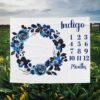 Dark Blue Floral Dark Floral Gothic Blue Monthly Personalized Baby Milestone Blanket Blue Floral Design - Image 6