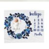 Dark Blue Floral Dark Floral Gothic Blue Monthly Personalized Baby Milestone Blanket Blue Floral Design - Image 2