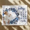 Dark Blue Floral Dark Floral Gothic Blue Monthly Personalized Baby Milestone Blanket Blue Floral Design - Image 8