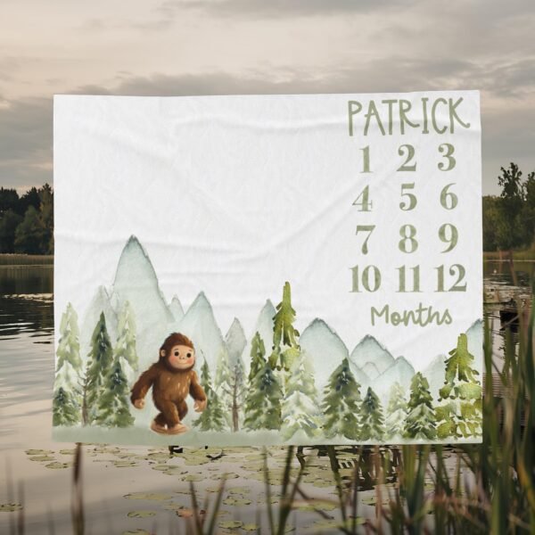 Personalized Bigfoot Forest Baby Milestone Blanket Outdoor Adventure Custom Keepsake - Image 2