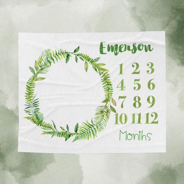Personalized Greenery Wreath Baby Milestone Blanket Custom Name Baby Monthly Photoshoot Keepsake - Image 6