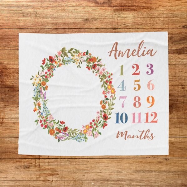 Personalized Floral Baby Milestone Blanket Boho Newborn Photo Prop Flower Girl Monthly Growth Tracker