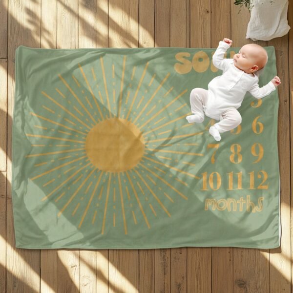 Sun Themed Sage Green Baby Milestone Blanket Personalized Sonny Monthly Photo Prop Newborn - Image 8