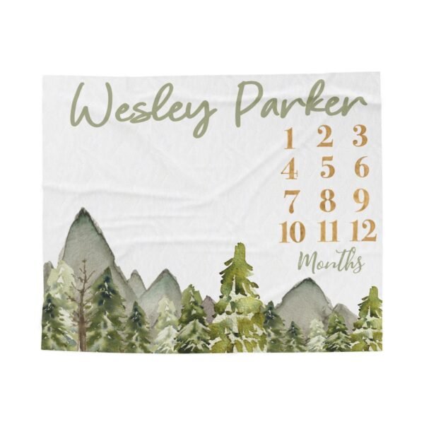 Personalized Baby Milestone Blanket Forest Theme Green Mountains Custom Name Nature Themed - Image 2