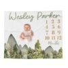 Personalized Baby Milestone Blanket Forest Theme Green Mountains Custom Name Nature Themed