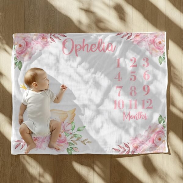 Personalized Floral Swan Baby Milestone Blanket Ophelia Monthly Photoshoot Prop Girl Room Gift - Image 6