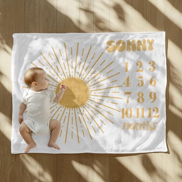 My Sunshine Milestone Baby Blanket Sunburst Personalized Keepsake Photo Prop Nursery - Image 8