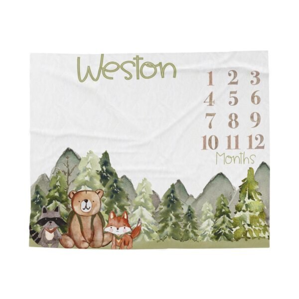 Woodland Baby Milestone Blanket Personalized Forest Animal Growth Tracker Keepsake - Image 4