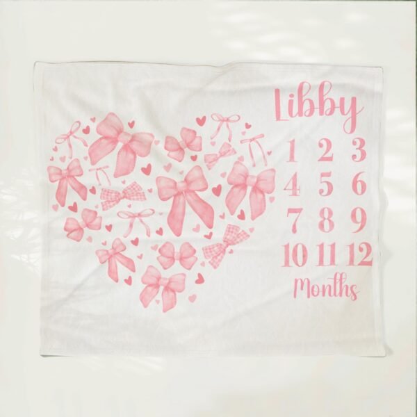 Monthly Milestone Baby Blanket Heart Shape Pink Bow Coquette Girl Photoshoot Prop - Image 8